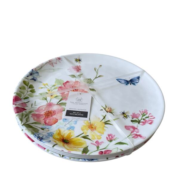 Rachel Ashwell Melamine Dinner Plate Set of 4 Spring Floral Butterfly 11in New - Picture 5 of 13